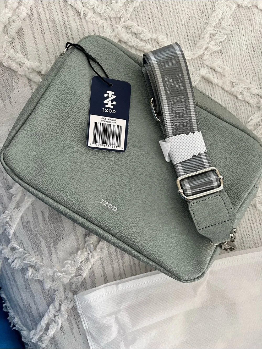 Izod Sage Green Crossbody Messenger Bag with Branded Strap